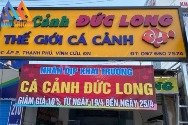 Biển hiệu cá cảnh Đức Long nổi bật với chữ nổi