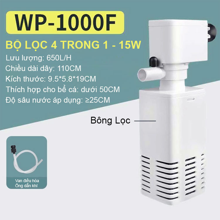Máy lọc nước bể cá cảnh công suất 15W cho hồ nhỏ
