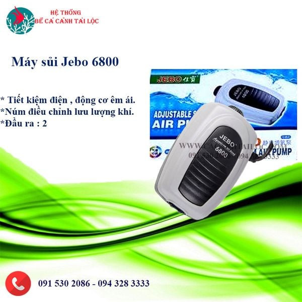 Máy sủi oxy Jebo 6800 đang hoạt động trong bể cá