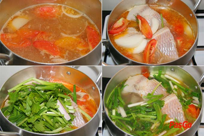 Nồi canh chua cá dứa đang sôi, các nguyên liệu hòa quyện tạo nên hương vị hấp dẫn.