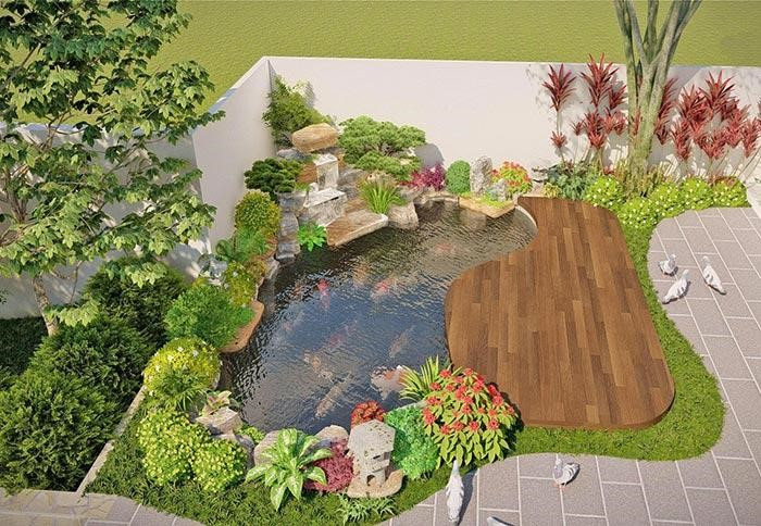 Thiết kế hồ cá cảnh mini ngoài trời cân đối