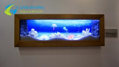 Bể cá treo tường cảnh biển với san hô và cá nhiều màu