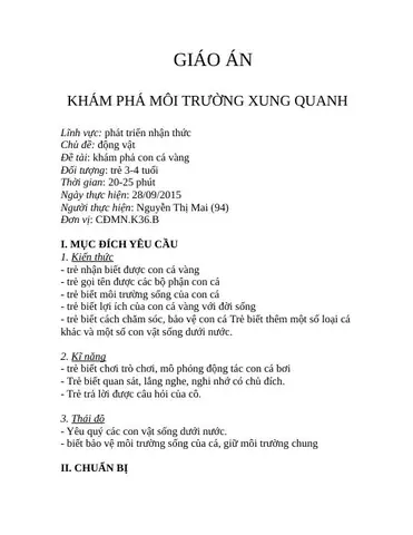 Giáo Án Khám Phá Con Cá: Cẩm Nang Dạy Trẻ Hiệu Quả