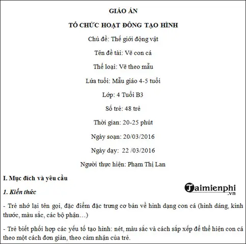 Giáo án Tìm Hiểu Về Con Cá: Hướng Dẫn Hoạt Động Mầm Non