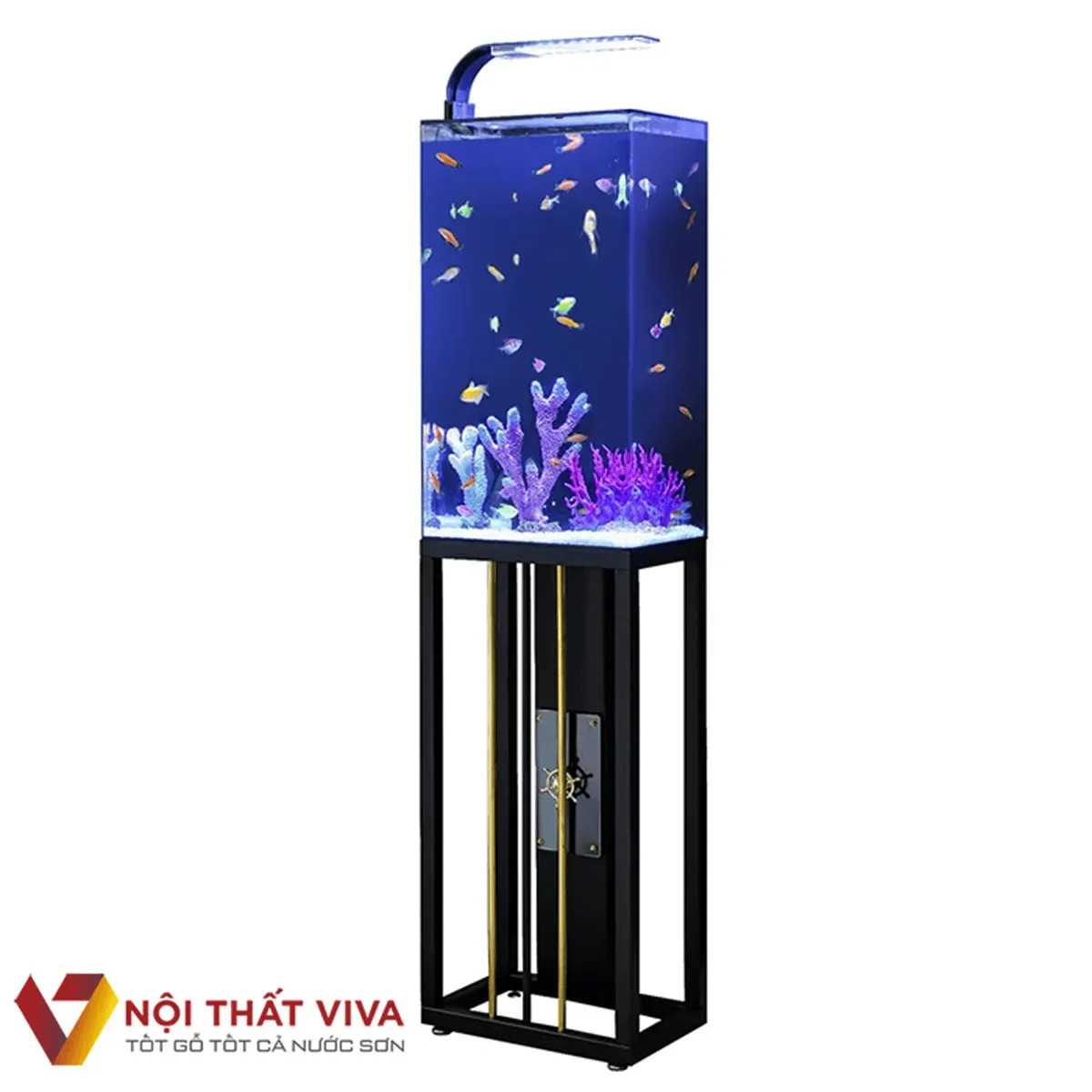 Kệ bể cá cảnh hiện đại với hệ thống đèn LED và ngăn chứa đồ