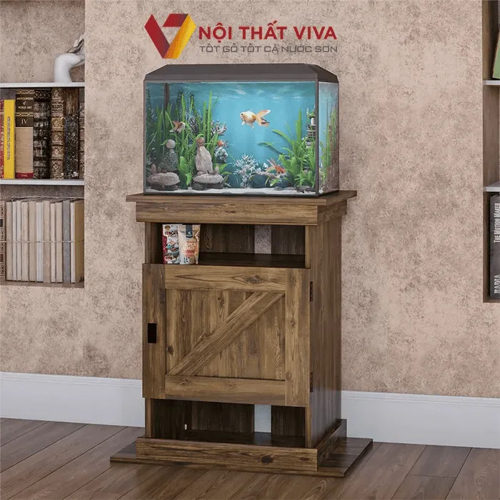 Kệ bể cá cảnh mini đặt cạnh tủ sách, tối ưu không gian