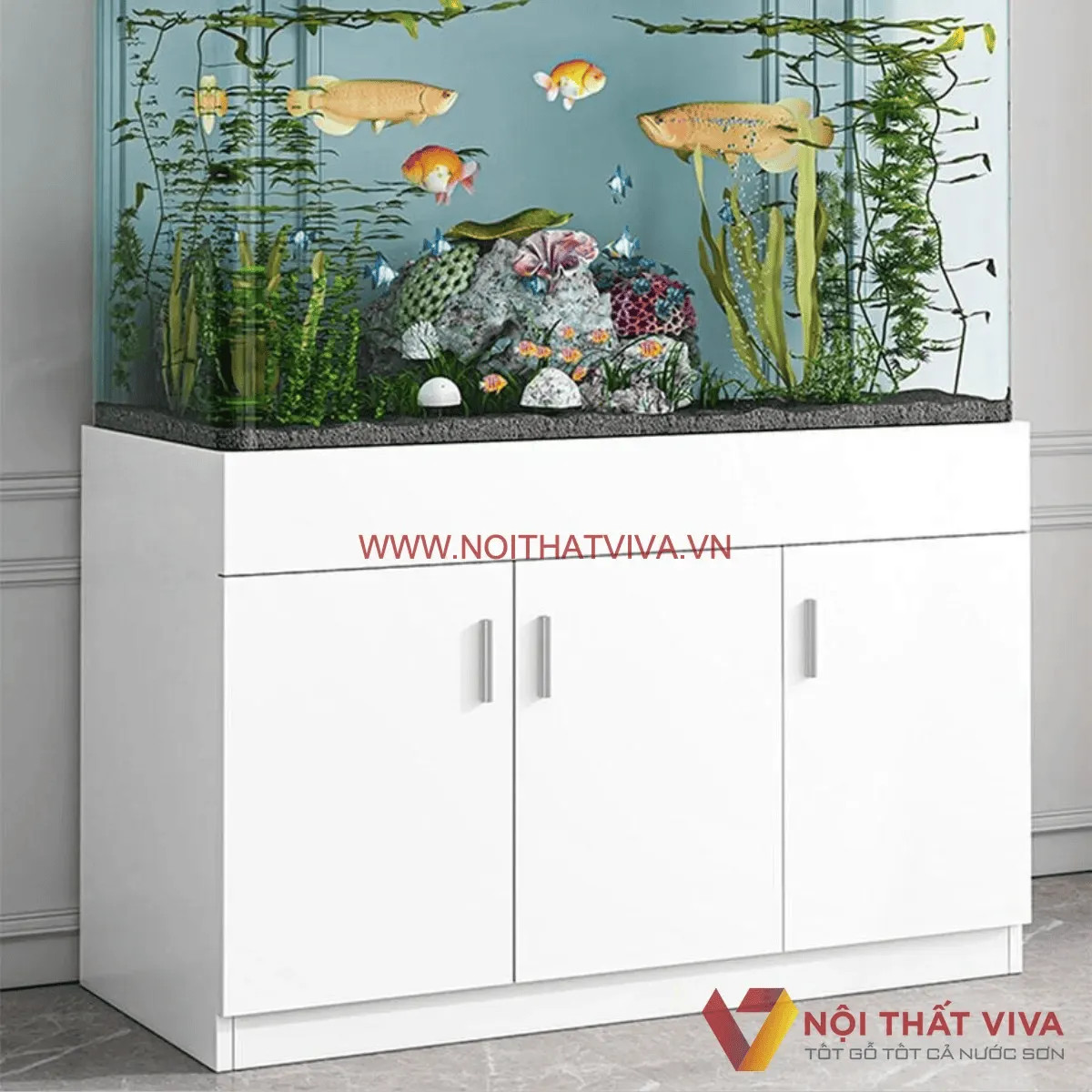Phụ kiện trang trí hòn non bộ trên kệ bể cá cảnh hợp phong thủy
