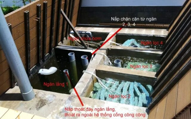 Tổng quan hệ thống lọc nước trong bể cá, nhấn mạnh vị trí và chức năng của bơm bể cá cảnh như một thành phần không thể thiếu.