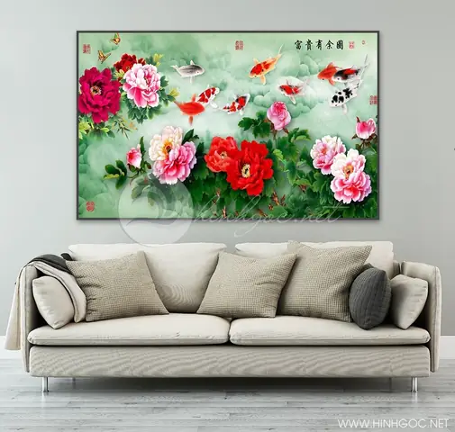 Giải mã ý nghĩa tranh cá chép hoa mẫu đơn trong phong thủy